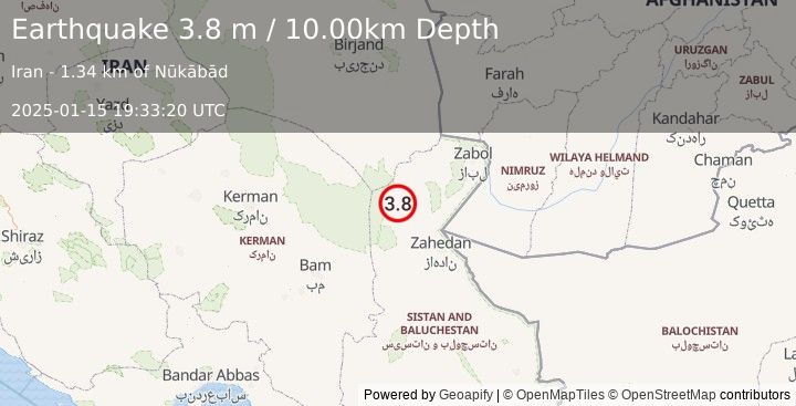 Earthquake EASTERN IRAN (3.8 m) (2025-01-15 19:33:20 UTC)