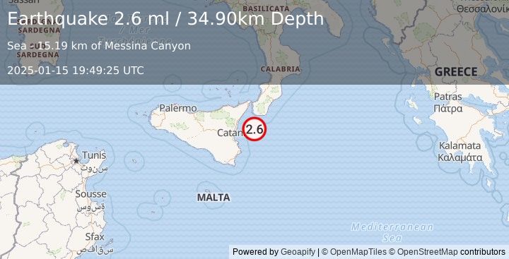 Earthquake SICILY, ITALY (2.6 ml) (2025-01-15 19:49:25 UTC)