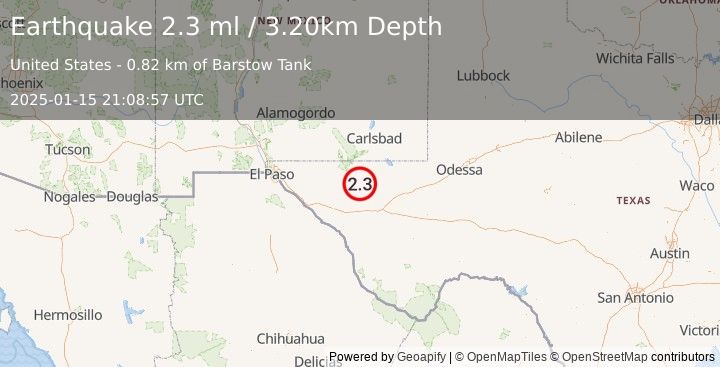 Earthquake WESTERN TEXAS (2.3 ml) (2025-01-15 21:08:57 UTC)