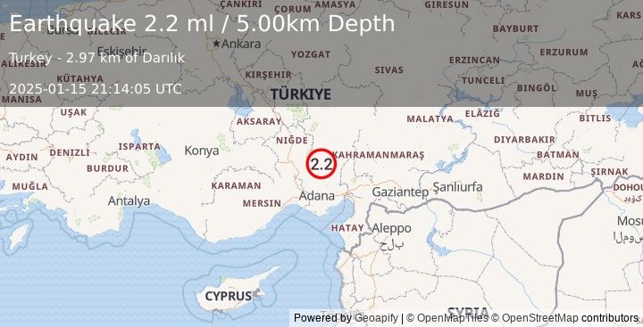 Earthquake CENTRAL TURKEY (2.2 ml) (2025-01-15 21:14:05 UTC)