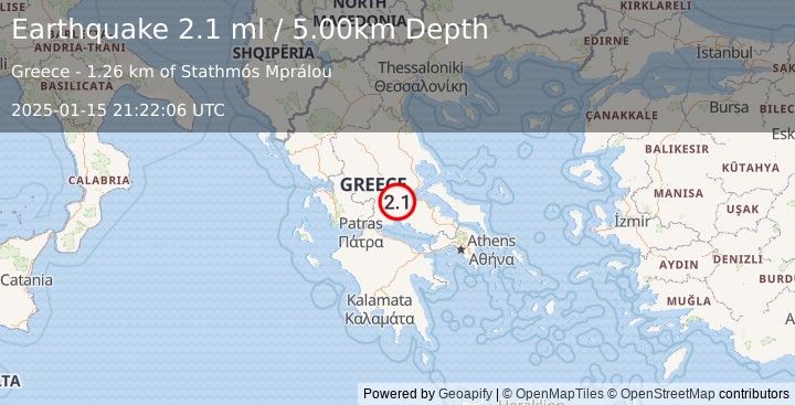 Earthquake GREECE (2.1 ml) (2025-01-15 21:22:06 UTC)