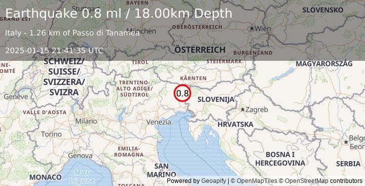 Earthquake NORTHERN ITALY (0.8 ml) (2025-01-15 21:41:35 UTC)