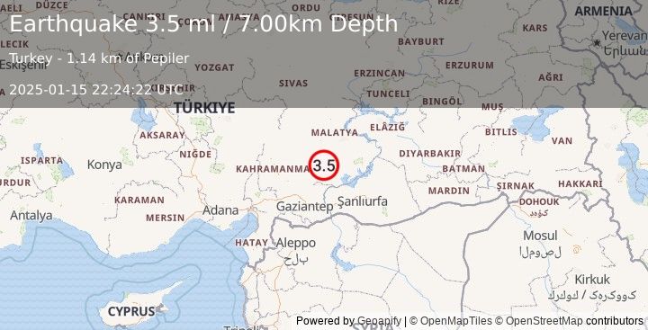 Earthquake CENTRAL TURKEY (3.5 ml) (2025-01-15 22:24:22 UTC)