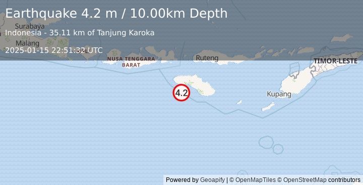 Earthquake SUMBA REGION, INDONESIA (4.2 m) (2025-01-15 22:51:32 UTC)