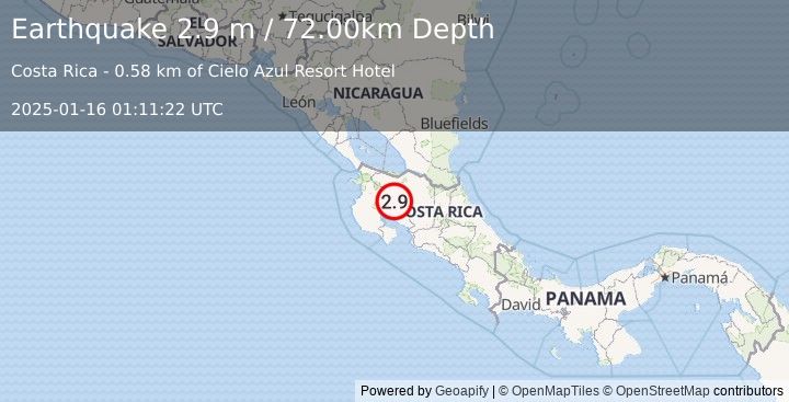 Earthquake COSTA RICA (2.9 m) (2025-01-16 01:11:22 UTC)