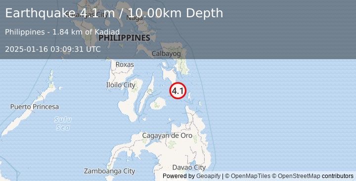 Earthquake LEYTE, PHILIPPINES (4.1 m) (2025-01-16 03:09:31 UTC)