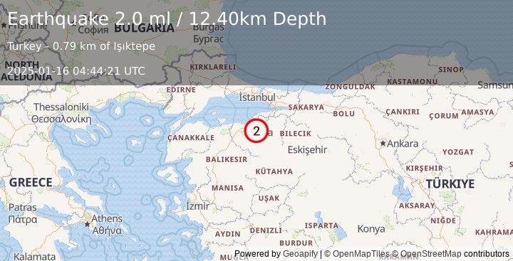 Earthquake WESTERN TURKEY (2.0 ml) (2025-01-16 04:44:21 UTC)