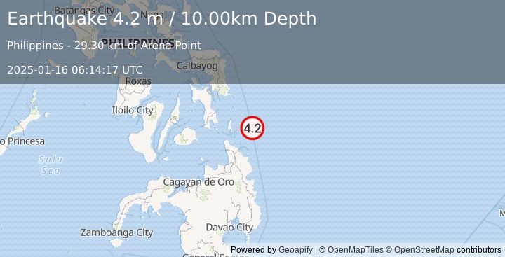 Earthquake PHILIPPINE ISLANDS REGION (4.2 m) (2025-01-16 06:14:17 UTC)