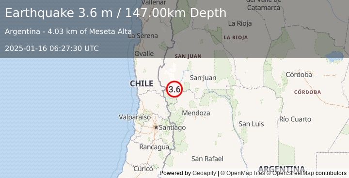 Earthquake SAN JUAN, ARGENTINA (3.6 m) (2025-01-16 06:27:30 UTC)