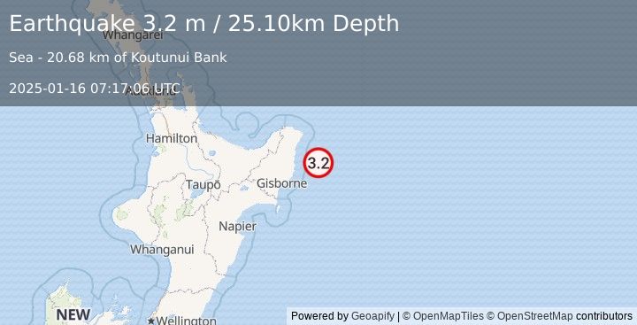 Earthquake OFF E. COAST OF N. ISLAND, N.Z. (3.2 m) (2025-01-16 07:17:06 UTC)