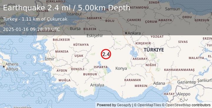 Earthquake WESTERN TURKEY (2.4 ml) (2025-01-16 09:28:33 UTC)