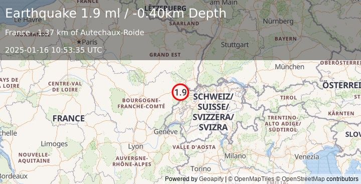 Earthquake FRANCE (1.9 ml) (2025-01-16 10:53:35 UTC)