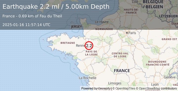 Earthquake FRANCE (2.2 ml) (2025-01-16 11:57:14 UTC)