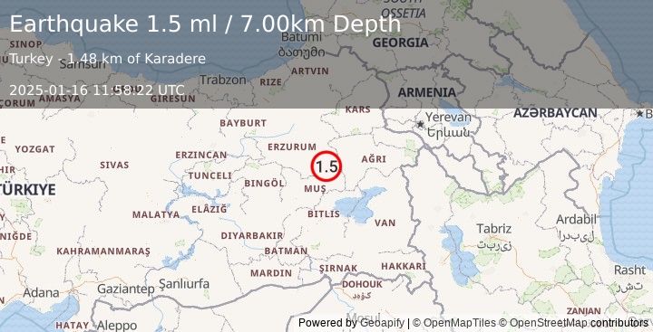 Earthquake EASTERN TURKEY (1.5 ml) (2025-01-16 11:58:22 UTC)