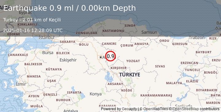 Earthquake CENTRAL TURKEY (0.9 ml) (2025-01-16 12:28:09 UTC)