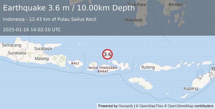 Earthquake BALI SEA (3.6 m) (2025-01-16 14:02:10 UTC)