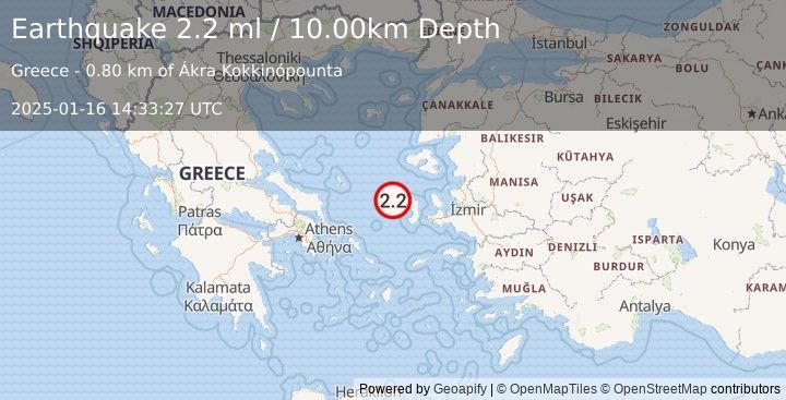 Earthquake AEGEAN SEA (2.2 ml) (2025-01-16 14:33:27 UTC)