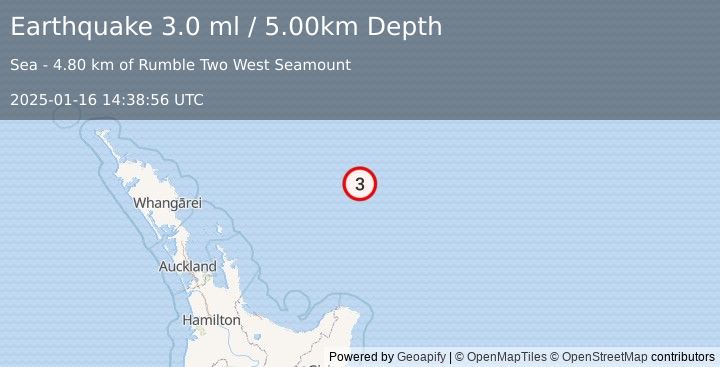 Earthquake OFF E. COAST OF N. ISLAND, N.Z. (3.0 ml) (2025-01-16 14:38:56 UTC)