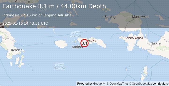 Earthquake SERAM, INDONESIA (3.1 m) (2025-01-16 14:43:51 UTC)