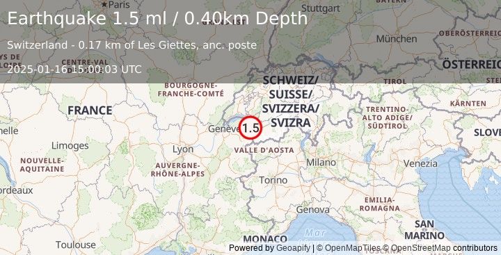 Earthquake SWITZERLAND (1.5 ml) (2025-01-16 15:00:03 UTC)