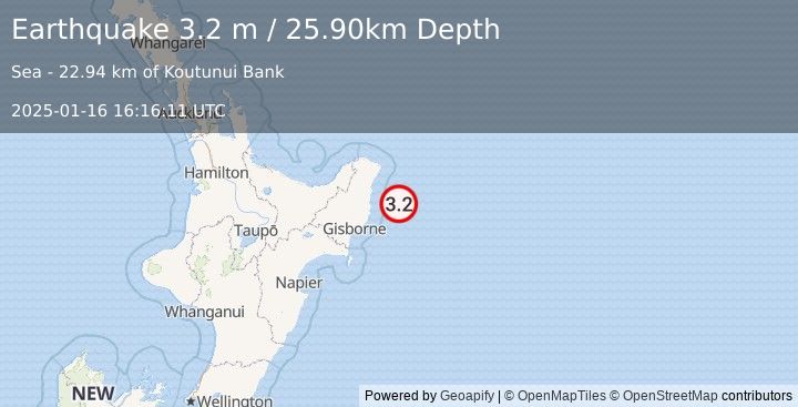 Earthquake OFF E. COAST OF N. ISLAND, N.Z. (3.2 m) (2025-01-16 16:16:11 UTC)