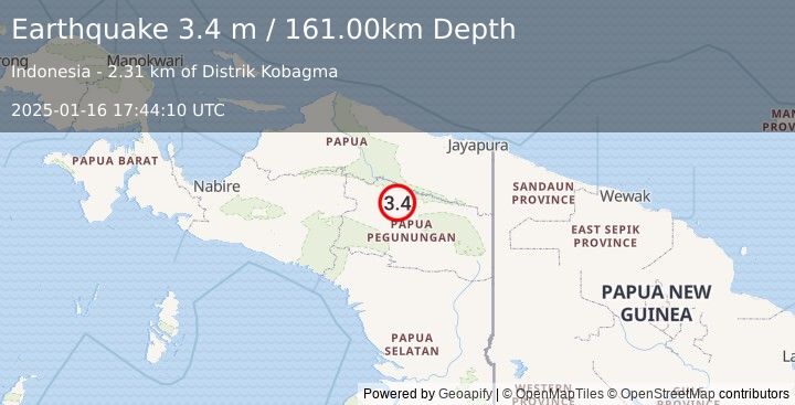 Earthquake PAPUA, INDONESIA (3.4 m) (2025-01-16 17:44:10 UTC)