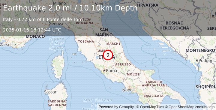 Earthquake CENTRAL ITALY (2.0 ml) (2025-01-16 18:12:44 UTC)