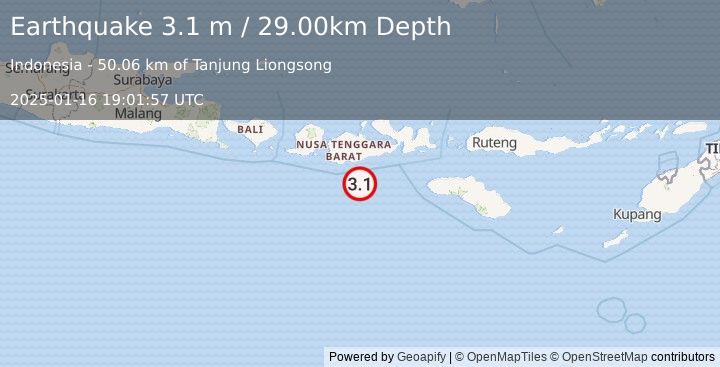 Earthquake SUMBAWA REGION, INDONESIA (3.1 m) (2025-01-16 19:01:57 UTC)