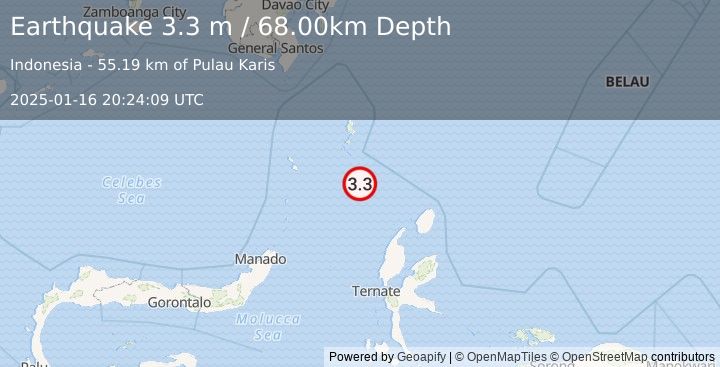 Earthquake KEPULAUAN TALAUD, INDONESIA (3.3 m) (2025-01-16 20:24:09 UTC)