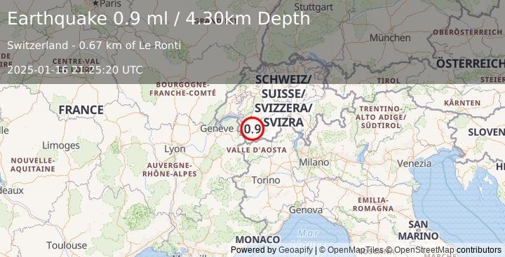 Earthquake SWITZERLAND (0.9 ml) (2025-01-16 21:25:20 UTC)