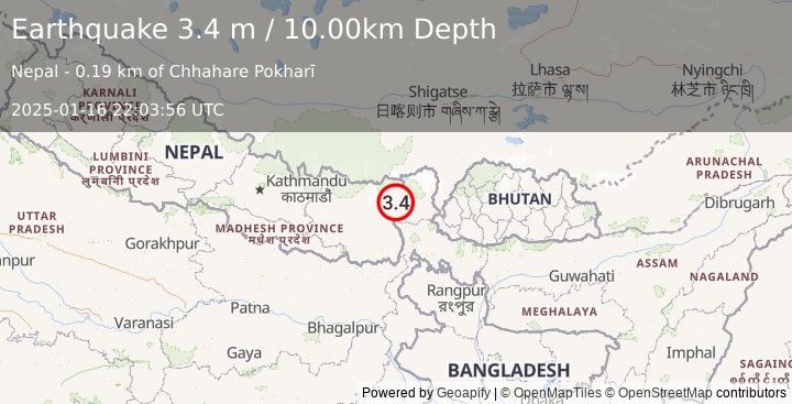 Earthquake SIKKIM, INDIA (3.4 m) (2025-01-16 22:03:56 UTC)