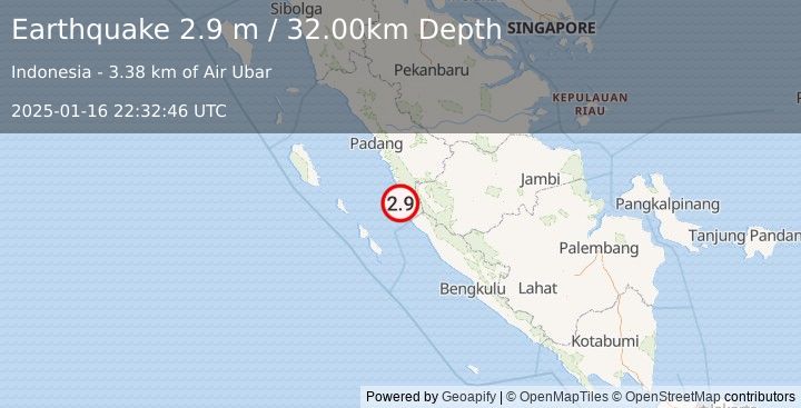 Earthquake KEP. MENTAWAI REGION, INDONESIA (2.9 m) (2025-01-16 22:32:46 UTC)