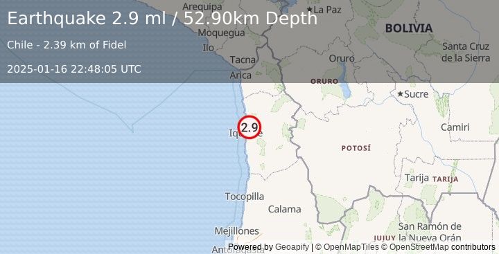 Earthquake TARAPACA, CHILE (2.9 ml) (2025-01-16 22:48:05 UTC)