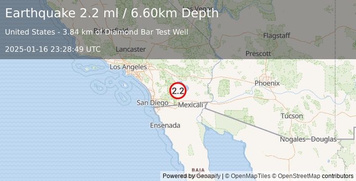 Earthquake SOUTHERN CALIFORNIA (2.2 ml) (2025-01-16 23:28:49 UTC)