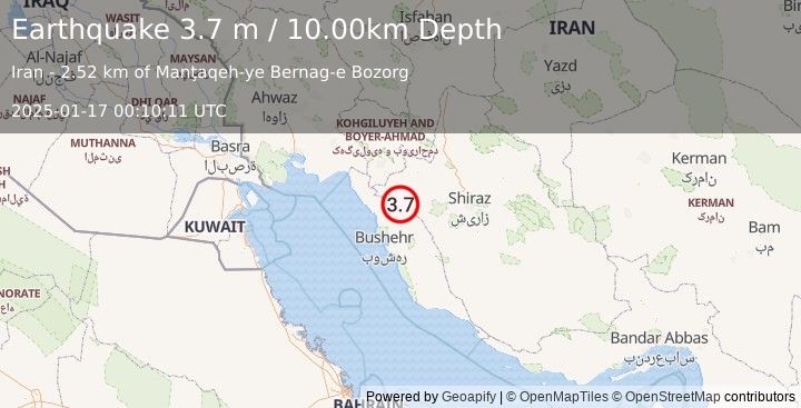 Earthquake SOUTHERN IRAN (3.7 m) (2025-01-17 00:10:11 UTC)