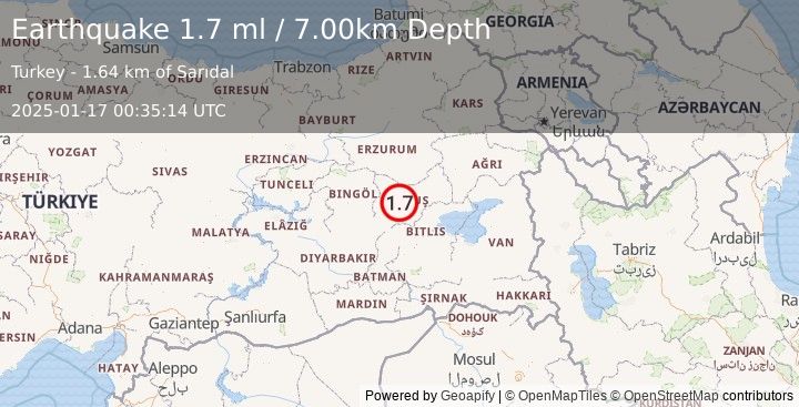 Earthquake EASTERN TURKEY (1.7 ml) (2025-01-17 00:35:14 UTC)