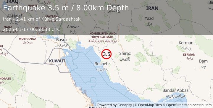 Earthquake SOUTHERN IRAN (3.5 m) (2025-01-17 00:58:38 UTC)