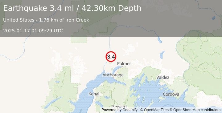 Earthquake SOUTHERN ALASKA (3.4 ml) (2025-01-17 01:09:29 UTC)