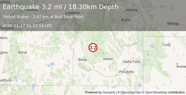 Earthquake SOUTHERN IDAHO (3.2 ml) (2025-01-17 01:37:14 UTC)