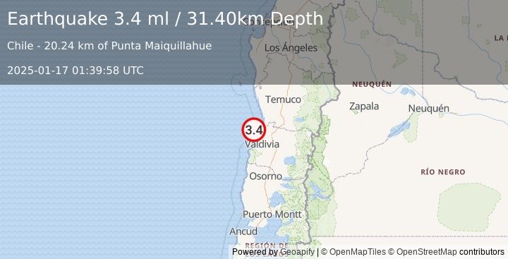 Earthquake OFFSHORE LOS LAGOS, CHILE (3.4 ml) (2025-01-17 01:39:58 UTC)