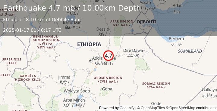 Earthquake ETHIOPIA (4.7 mb) (2025-01-17 01:46:17 UTC)