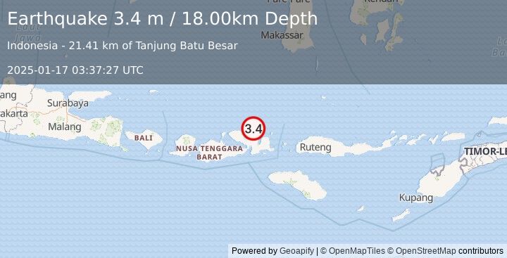 Earthquake SUMBAWA REGION, INDONESIA (3.4 m) (2025-01-17 03:37:27 UTC)