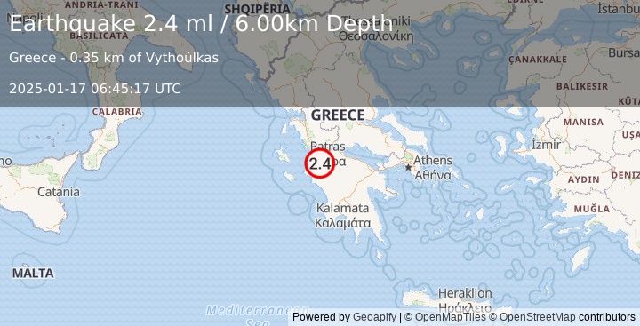 Earthquake GREECE (2.4 ml) (2025-01-17 06:45:17 UTC)