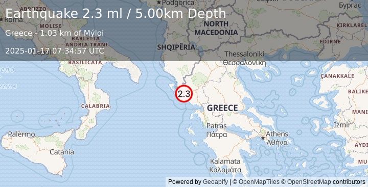 Earthquake GREECE (2.3 ml) (2025-01-17 07:34:57 UTC)