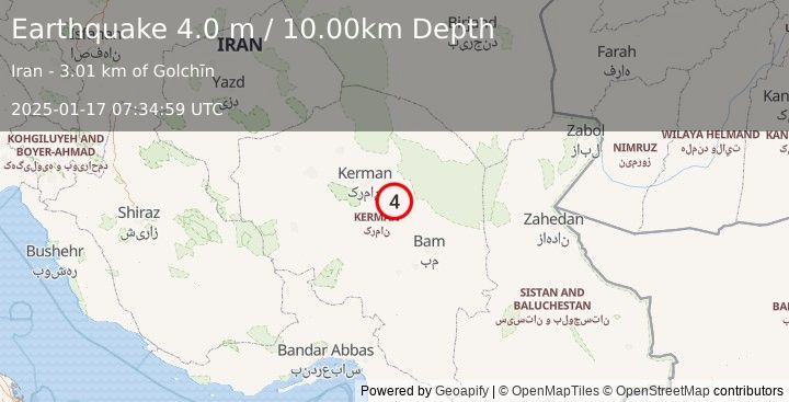 Earthquake SOUTHERN IRAN (4.0 m) (2025-01-17 07:34:59 UTC)