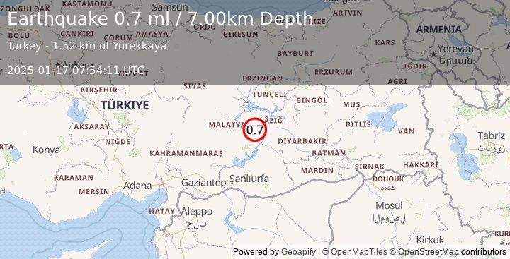 Earthquake EASTERN TURKEY (0.7 ml) (2025-01-17 07:54:11 UTC)