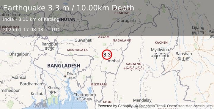 Earthquake ASSAM-NAGALAND-MANIPUR, INDIA (3.3 m) (2025-01-17 08:08:11 UTC)