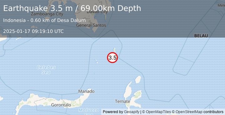 Earthquake KEPULAUAN TALAUD, INDONESIA (3.5 m) (2025-01-17 09:19:10 UTC)