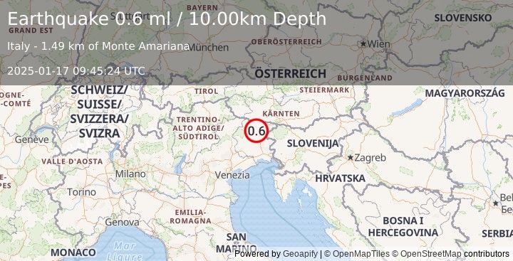 Earthquake NORTHERN ITALY (0.6 ml) (2025-01-17 09:45:24 UTC)