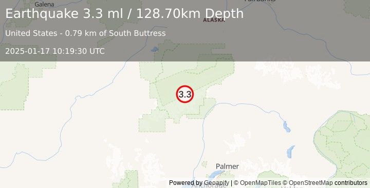 Earthquake CENTRAL ALASKA (3.3 ml) (2025-01-17 10:19:30 UTC)